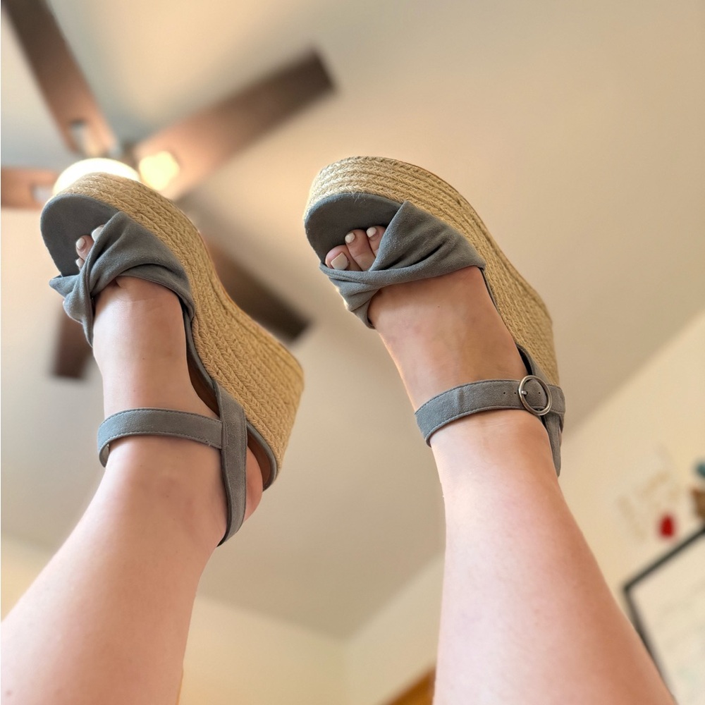 Blue espadrille wedge sandals